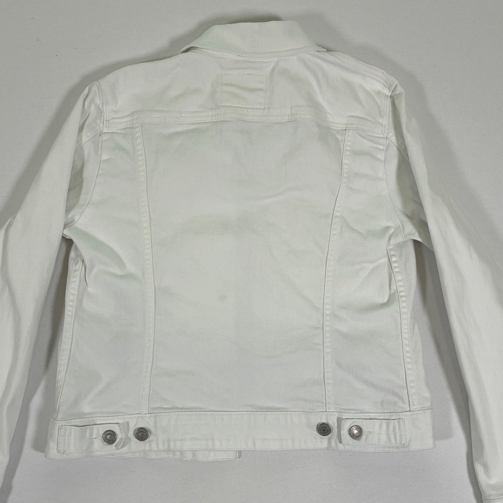 Levis Womens White Denim Trucker Jacket Large Stretch Cotton 77306-0004 - Picture 8 of 9